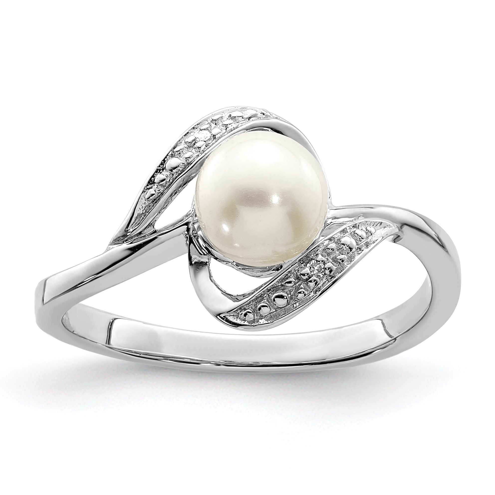 Sterlingsilber Rhodiniert Diamant und Fw Zuchtperle Ring