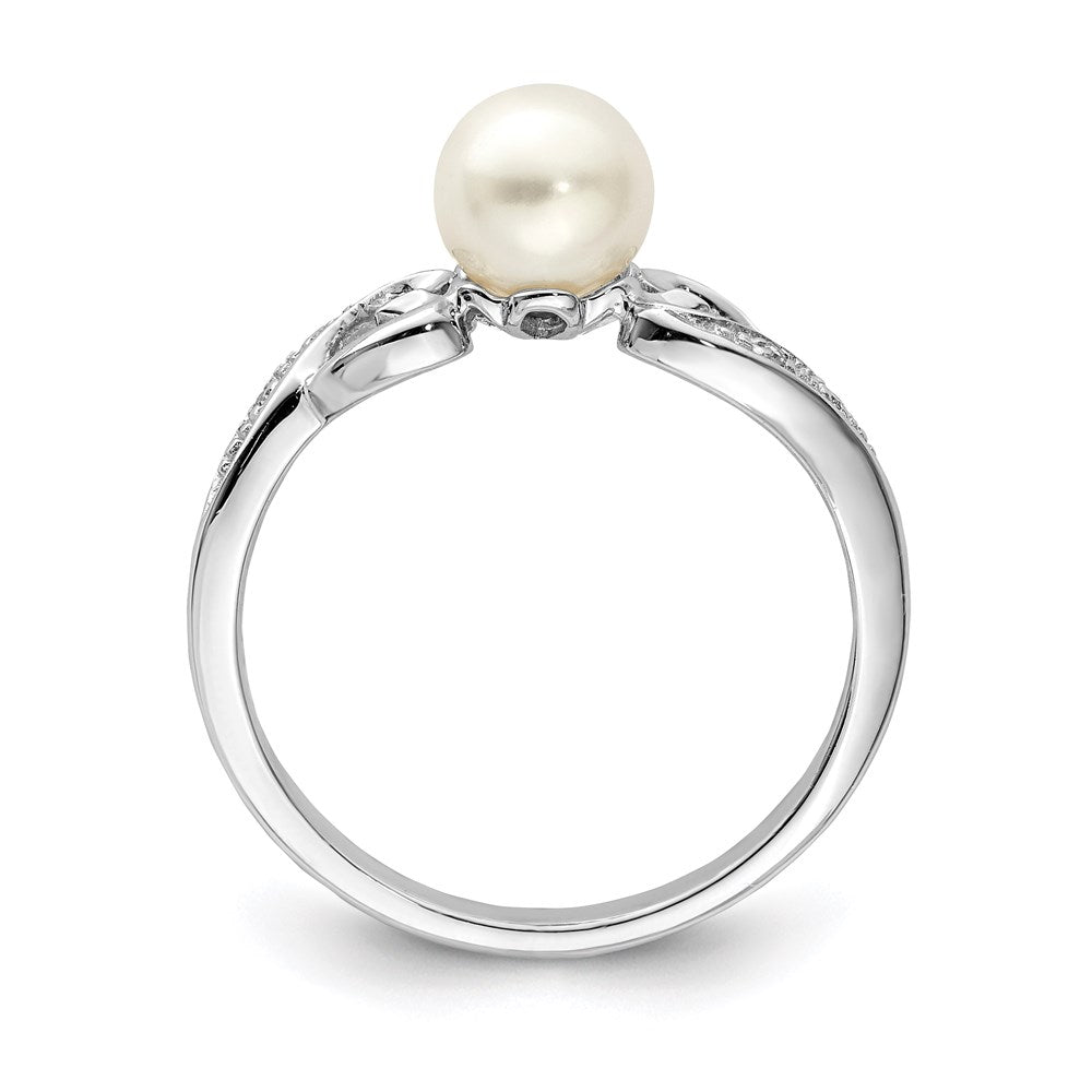 Sterlingsilber Rhodiniert Diamant und Fw Zuchtperle Ring