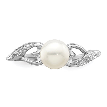 Sterlingsilber Rhodiniert Diamant und Fw Zuchtperle Ring