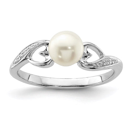Sterlingsilber Rhodiniert Diamant und Fw Zuchtperle Ring