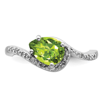 Sterlingsilber Rhodiniert Diamant und Peridot Oval Ring