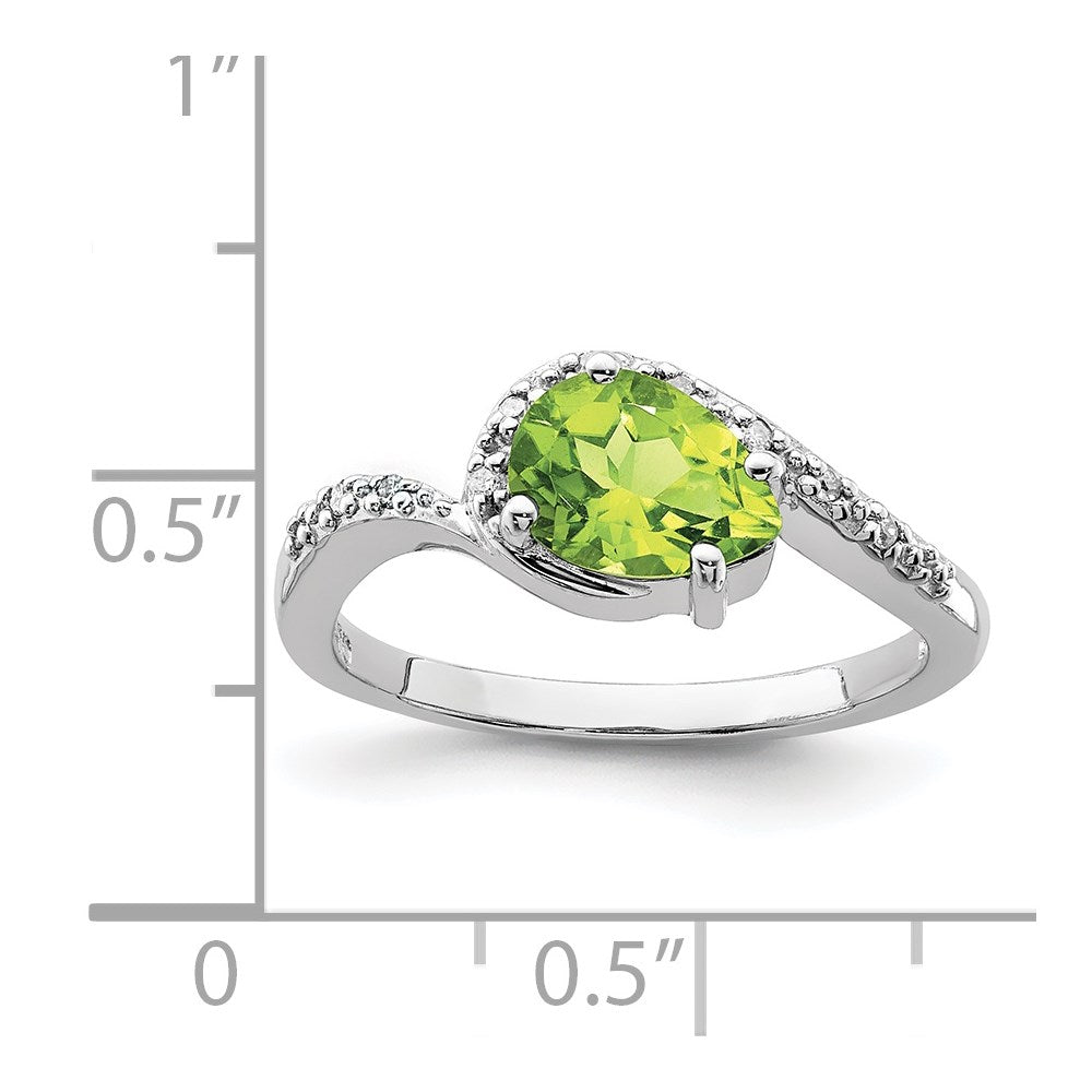 Sterlingsilber Rhodiniert Diamant und Peridot Oval Ring