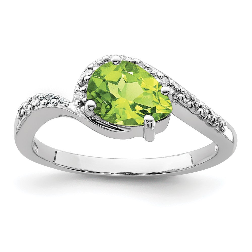 Sterlingsilber Rhodiniert Diamant und Peridot Oval Ring