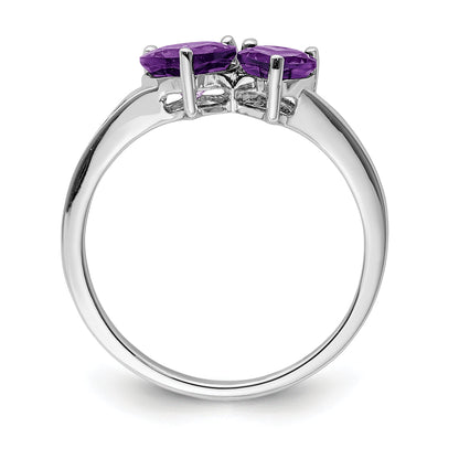 Sterlingsilber Rhodiniert Diamant und Amethyst Herz Ring