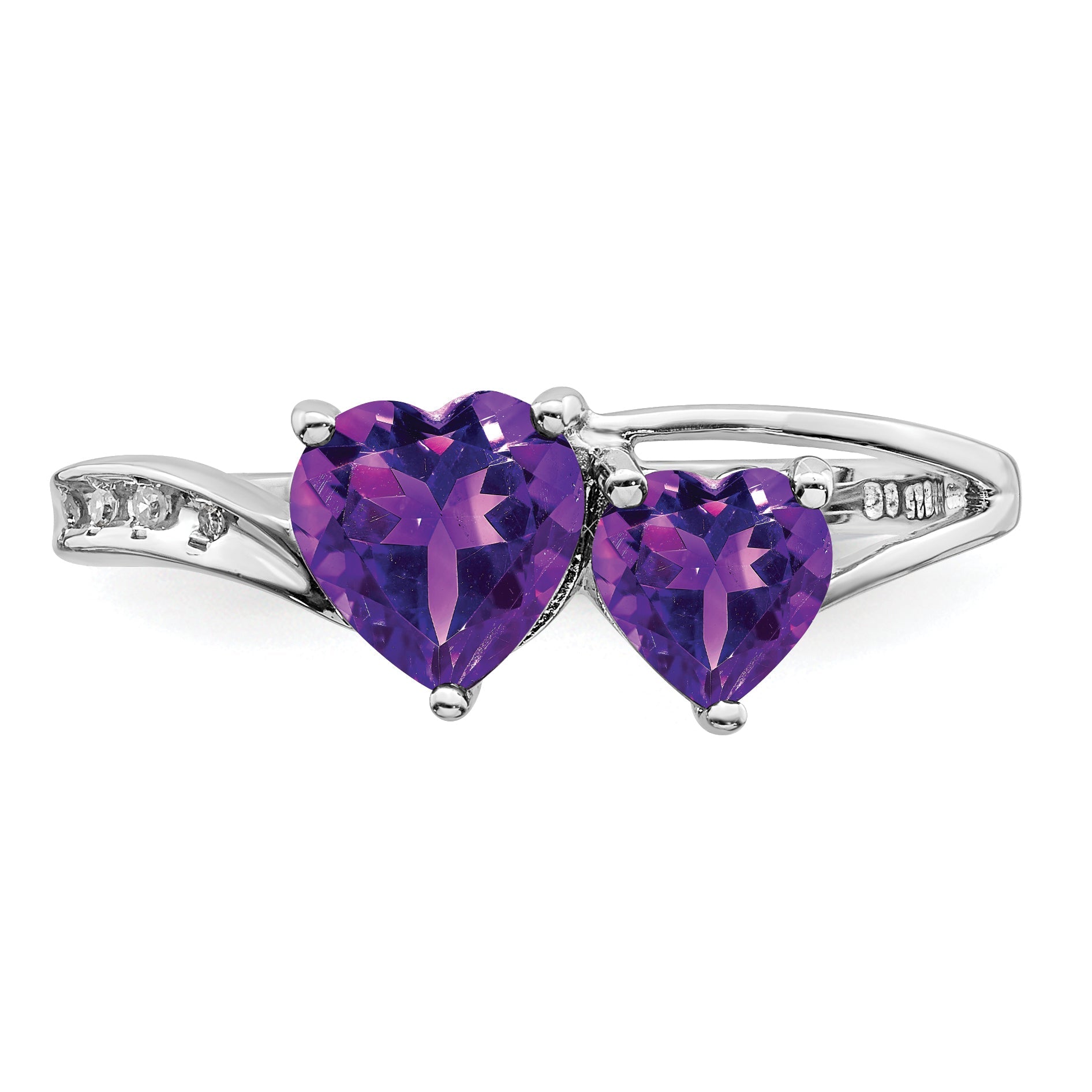Sterlingsilber Rhodiniert Diamant und Amethyst Herz Ring