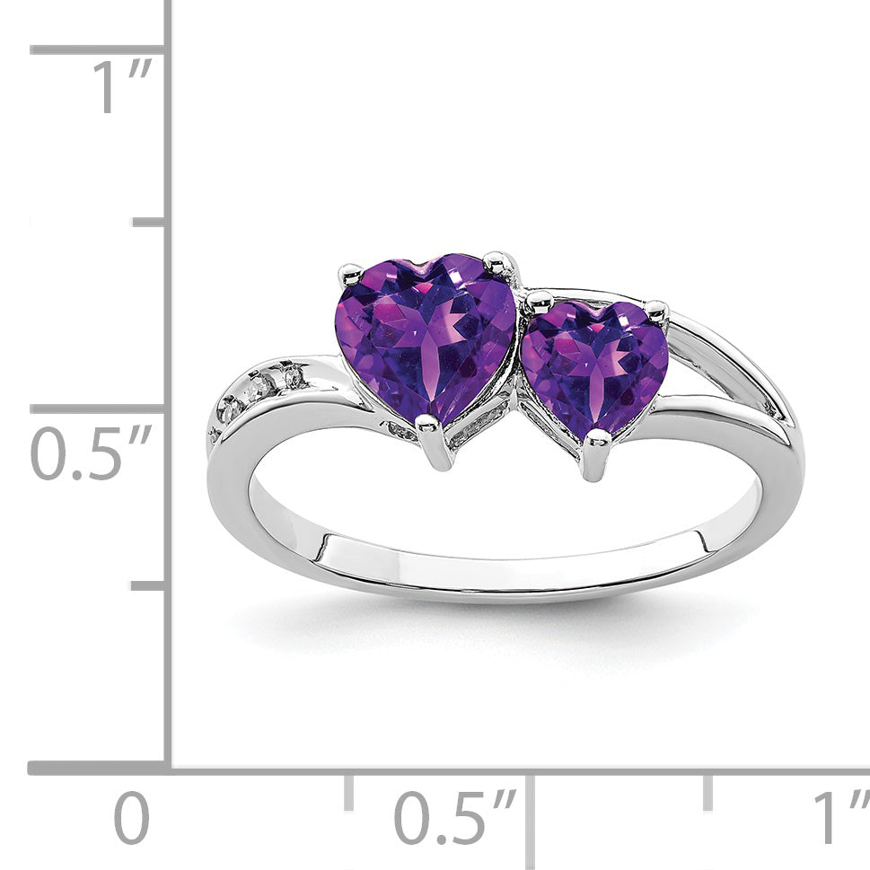 Sterlingsilber Rhodiniert Diamant und Amethyst Herz Ring