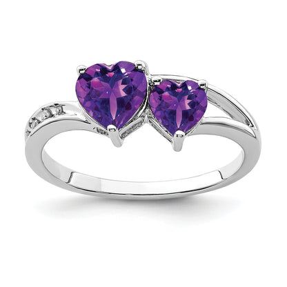 Sterlingsilber Rhodiniert Diamant und Amethyst Herz Ring