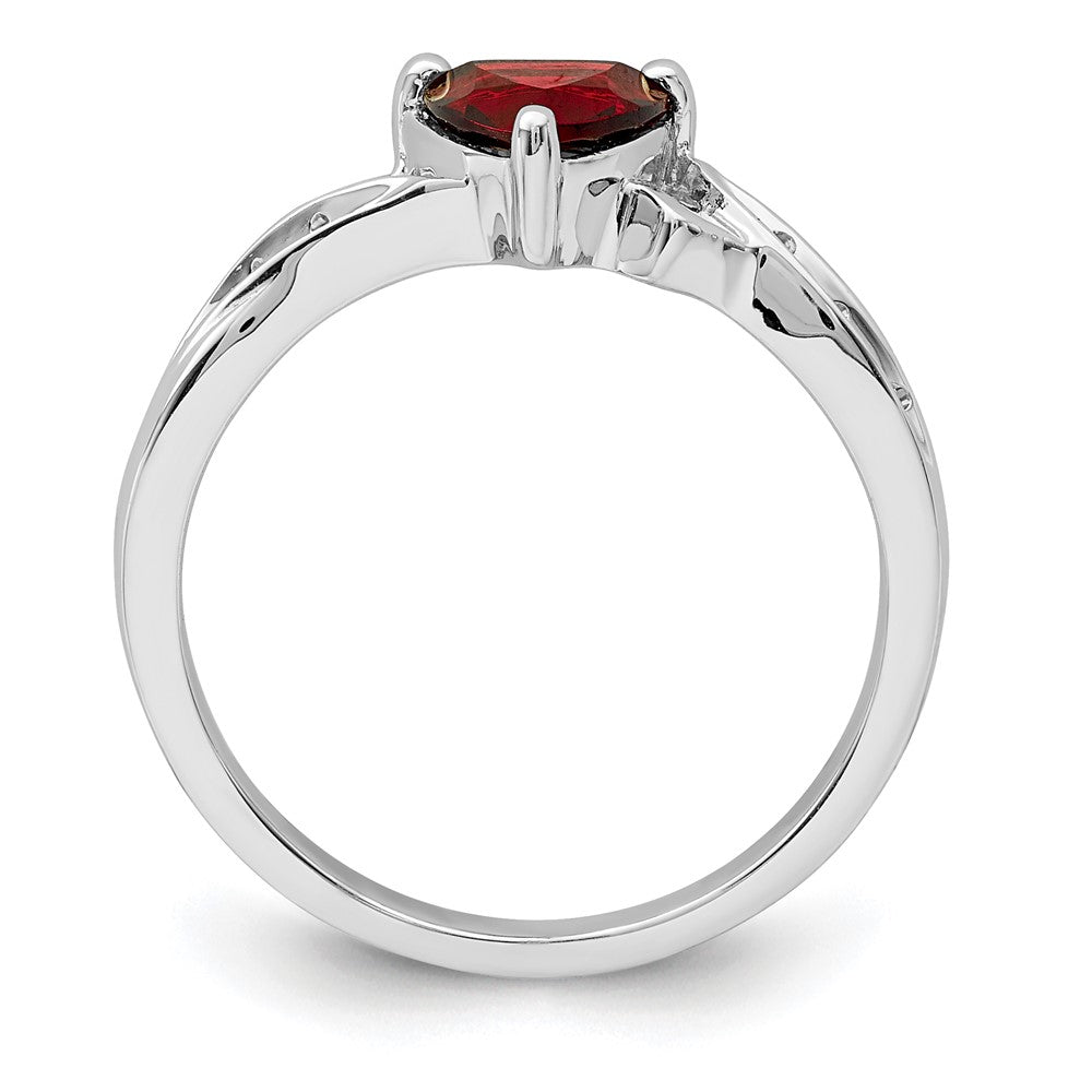 Sterlingsilber Rhodiniert Diamant und Granat Herz Ring