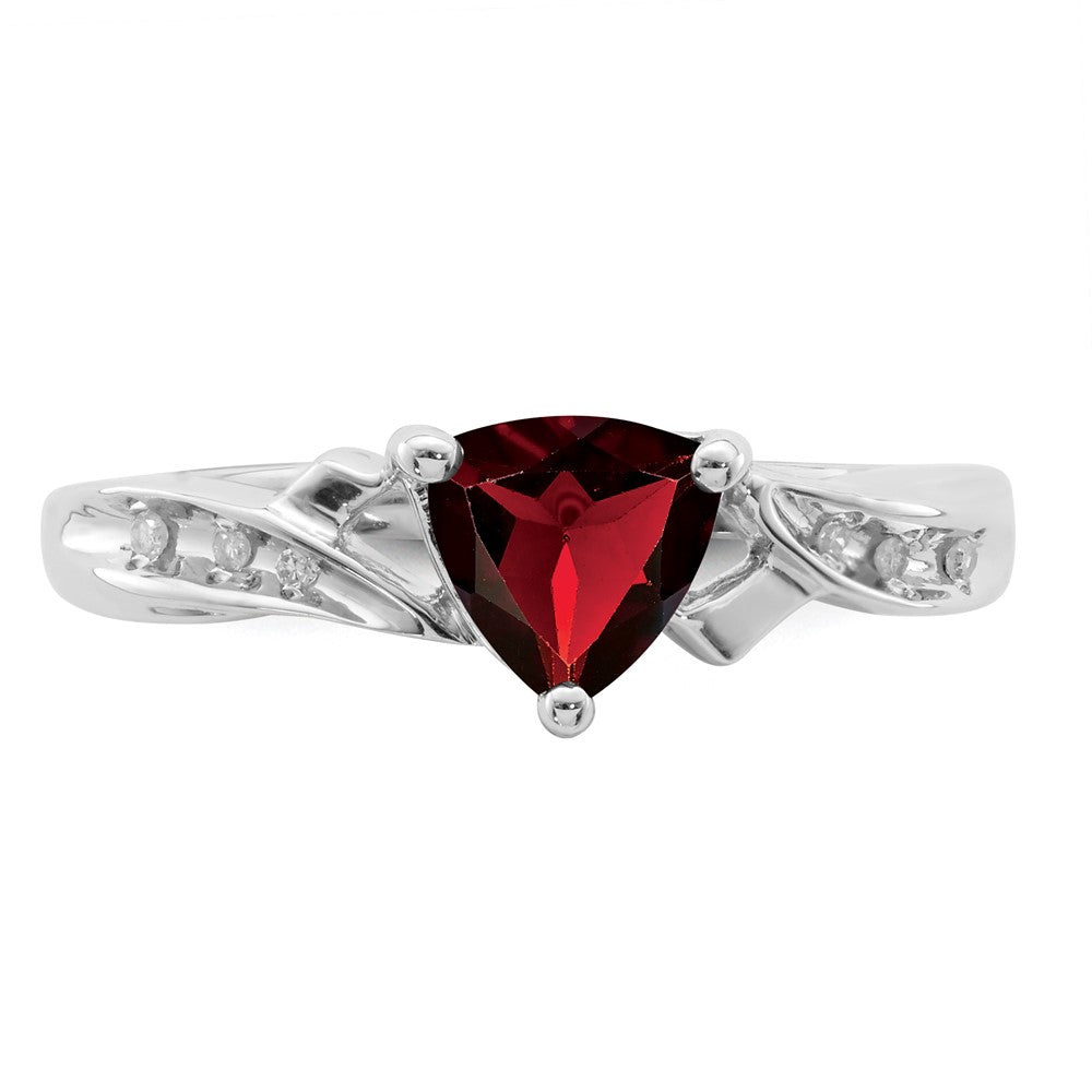 Sterlingsilber Rhodiniert Diamant und Granat Herz Ring