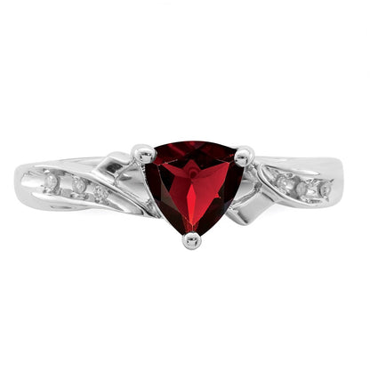Sterlingsilber Rhodiniert Diamant und Granat Herz Ring