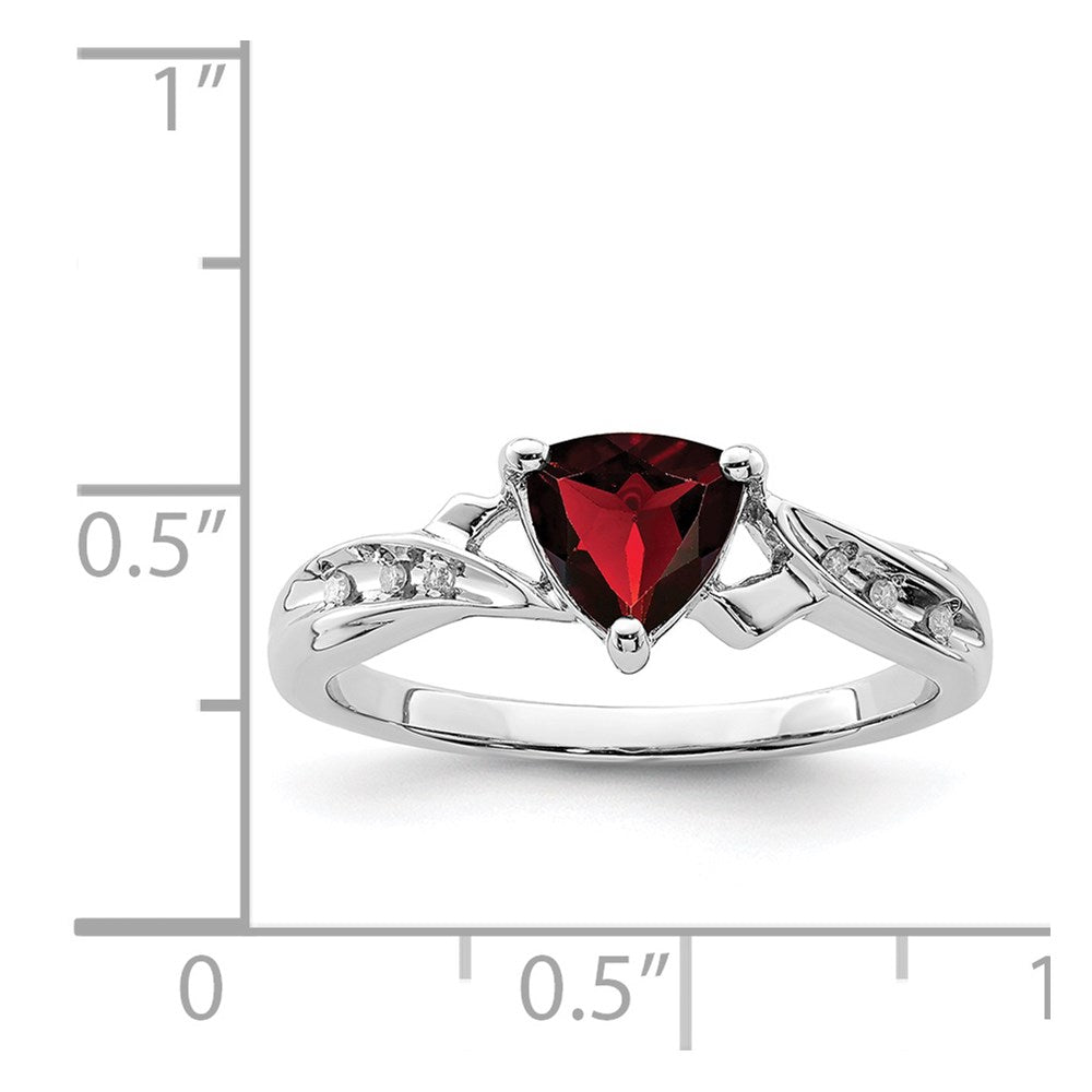 Sterlingsilber Rhodiniert Diamant und Granat Herz Ring