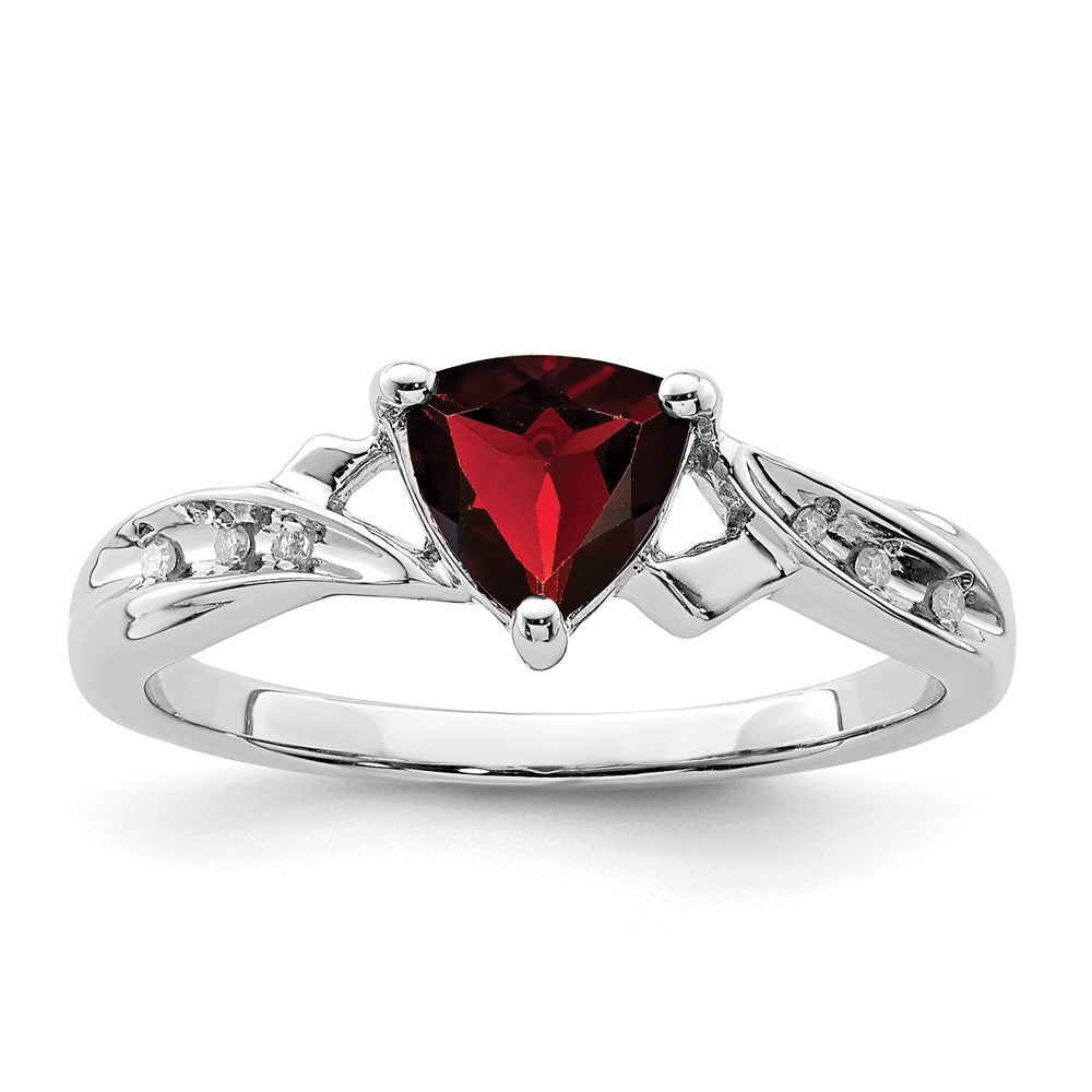 Sterlingsilber Rhodiniert Diamant und Granat Herz Ring