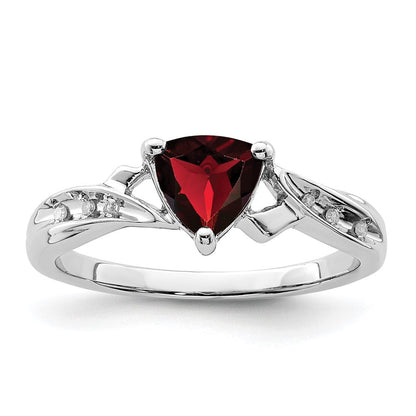 Sterlingsilber Rhodiniert Diamant und Granat Herz Ring