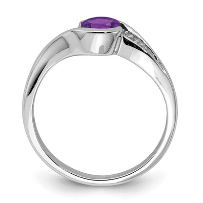 Sterlingsilber Rhodiniert Diamant und Amethyst Rund Ring