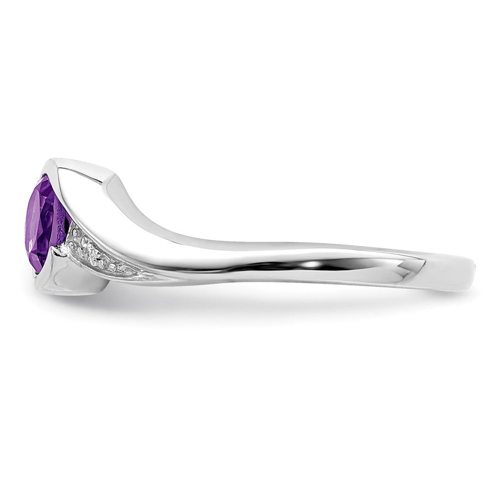 Sterlingsilber Rhodiniert Diamant und Amethyst Rund Ring