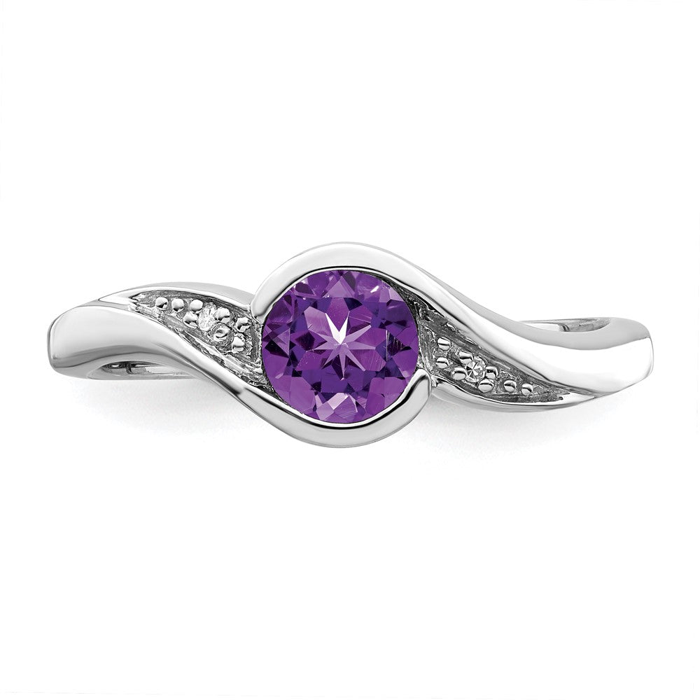 Sterlingsilber Rhodiniert Diamant und Amethyst Rund Ring