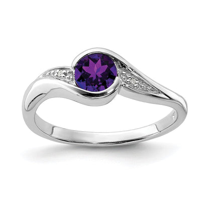 Sterlingsilber Rhodiniert Diamant und Amethyst Rund Ring