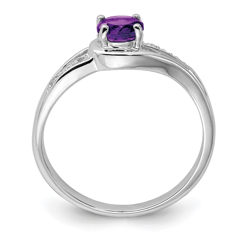Sterlingsilber Rhodiniert Diamant und Amethyst Rund Ring