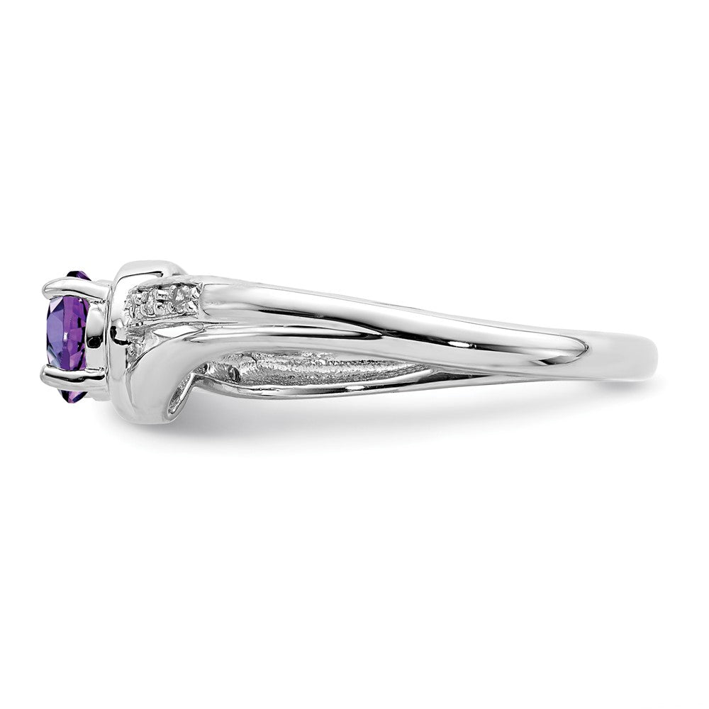 Sterlingsilber Rhodiniert Diamant und Amethyst Rund Ring