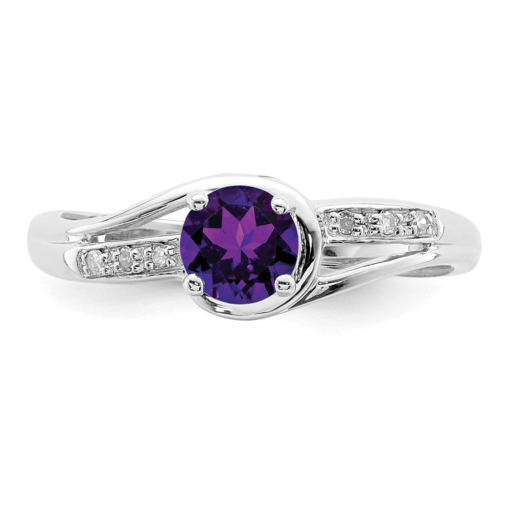 Sterlingsilber Rhodiniert Diamant und Amethyst Rund Ring