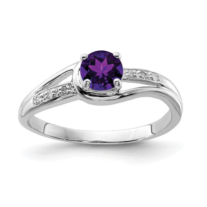 Sterlingsilber Rhodiniert Diamant und Amethyst Rund Ring
