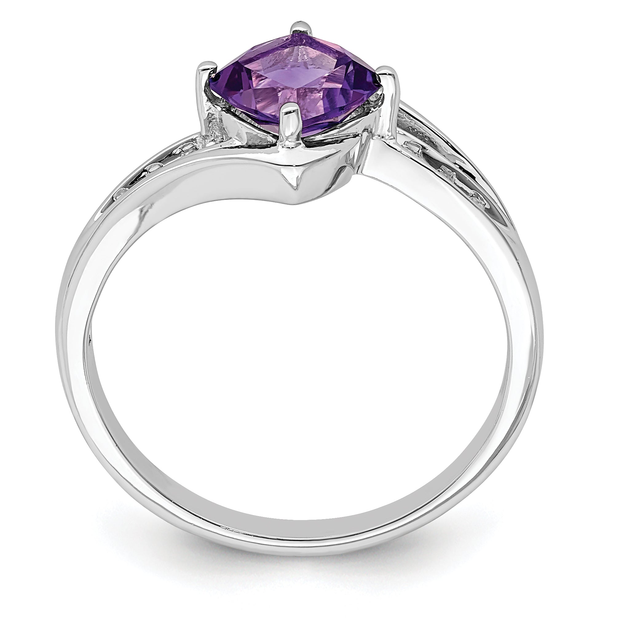 Sterlingsilber Rhodiniert Diamant und Amethyst Quadratisch Ring