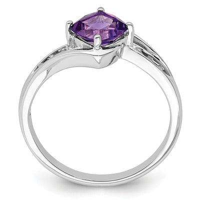 Sterlingsilber Rhodiniert Diamant und Amethyst Quadratisch Ring