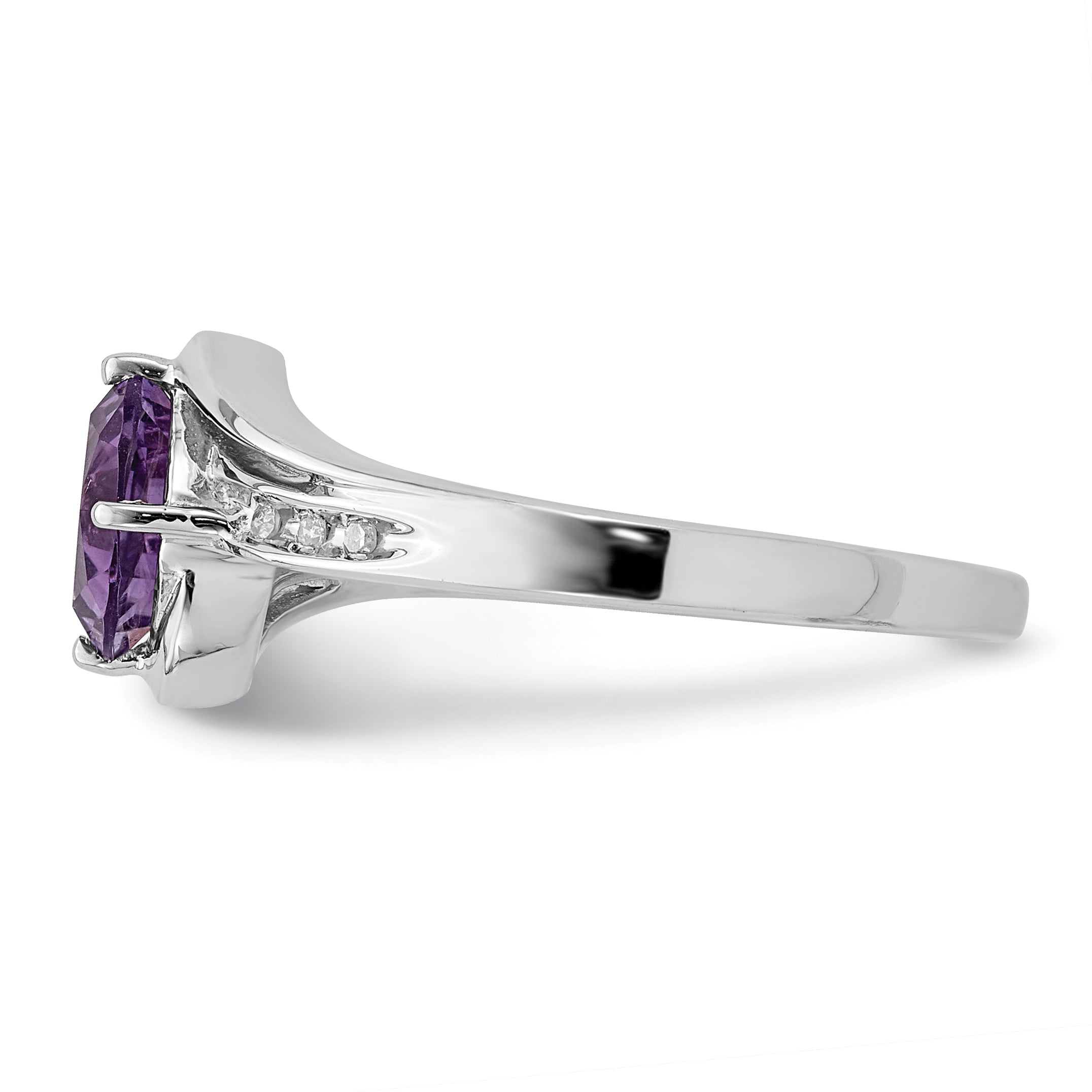 Sterlingsilber Rhodiniert Diamant und Amethyst Quadratisch Ring