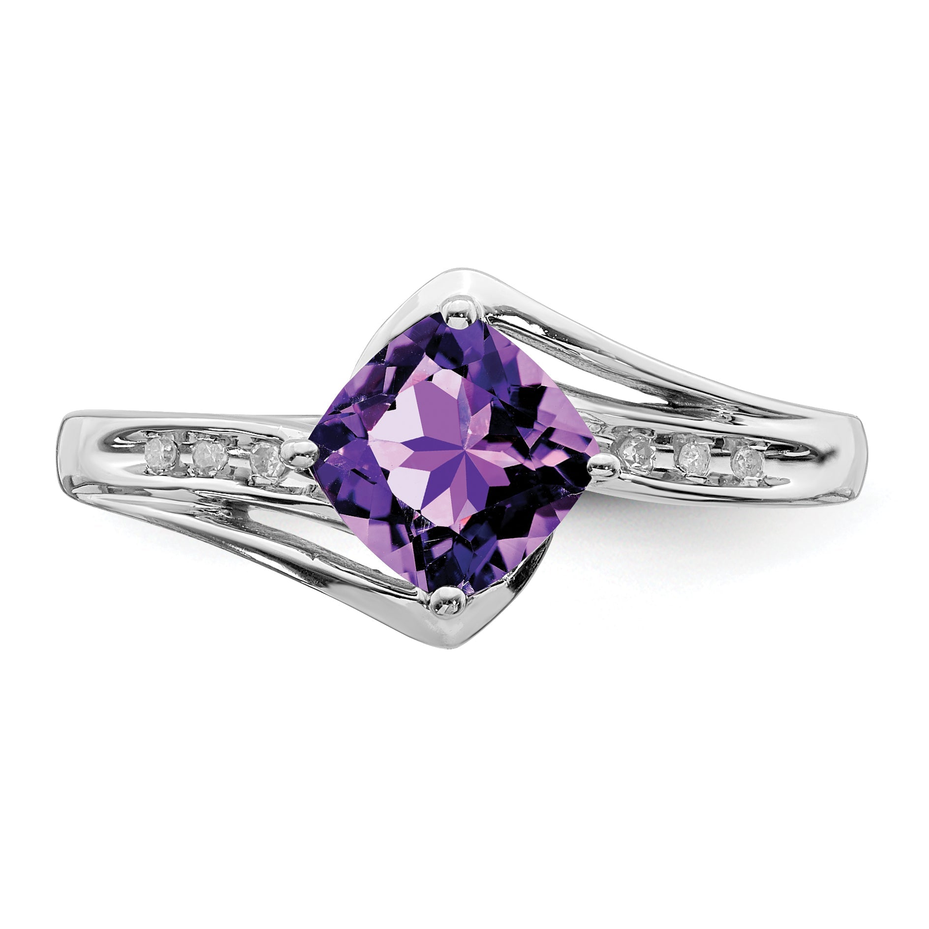 Sterlingsilber Rhodiniert Diamant und Amethyst Quadratisch Ring