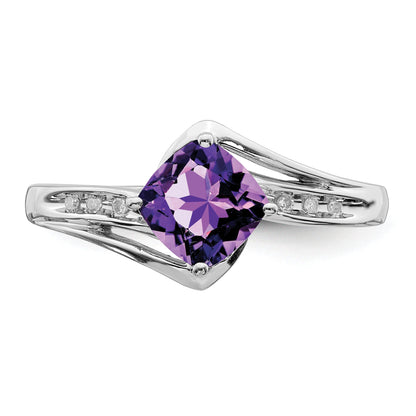 Sterlingsilber Rhodiniert Diamant und Amethyst Quadratisch Ring