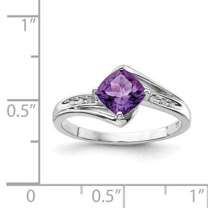Sterlingsilber Rhodiniert Diamant und Amethyst Quadratisch Ring