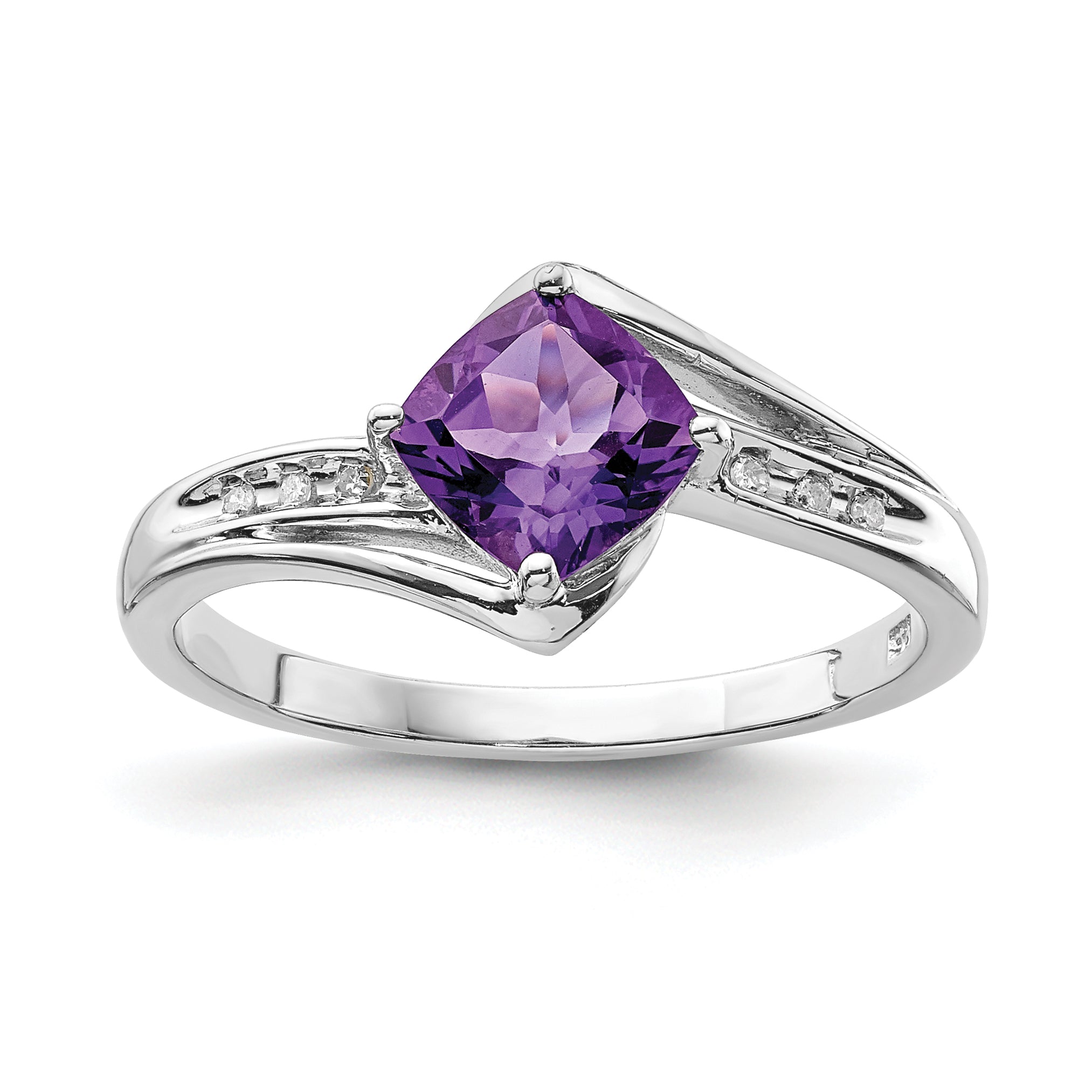 Sterlingsilber Rhodiniert Diamant und Amethyst Quadratisch Ring