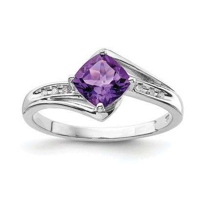 Sterlingsilber Rhodiniert Diamant und Amethyst Quadratisch Ring