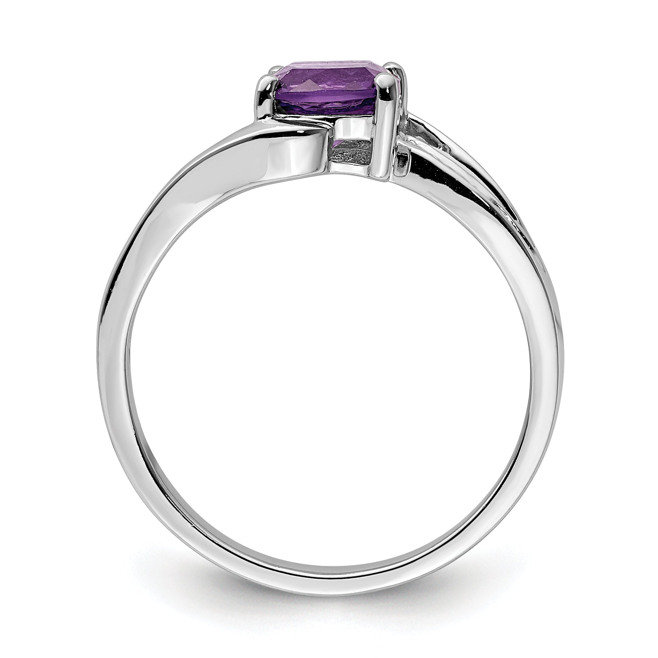 Sterlingsilber Rhodiniert Diamant und Amethyst Quadratisch Ring