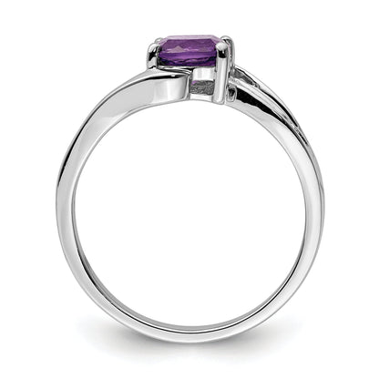Sterlingsilber Rhodiniert Diamant und Amethyst Quadratisch Ring
