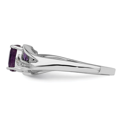 Sterlingsilber Rhodiniert Diamant und Amethyst Quadratisch Ring