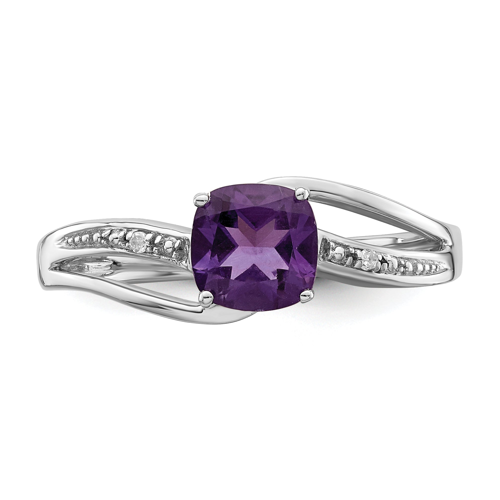 Sterlingsilber Rhodiniert Diamant und Amethyst Quadratisch Ring