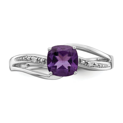 Sterlingsilber Rhodiniert Diamant und Amethyst Quadratisch Ring