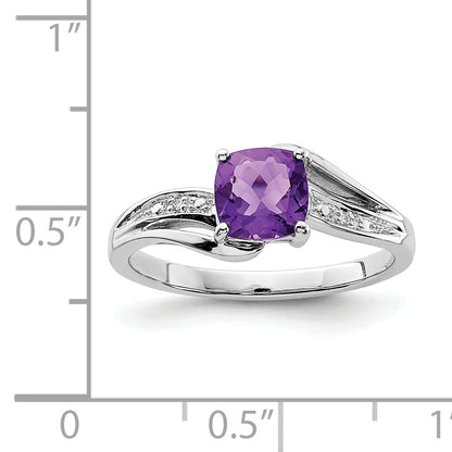 Sterlingsilber Rhodiniert Diamant und Amethyst Quadratisch Ring