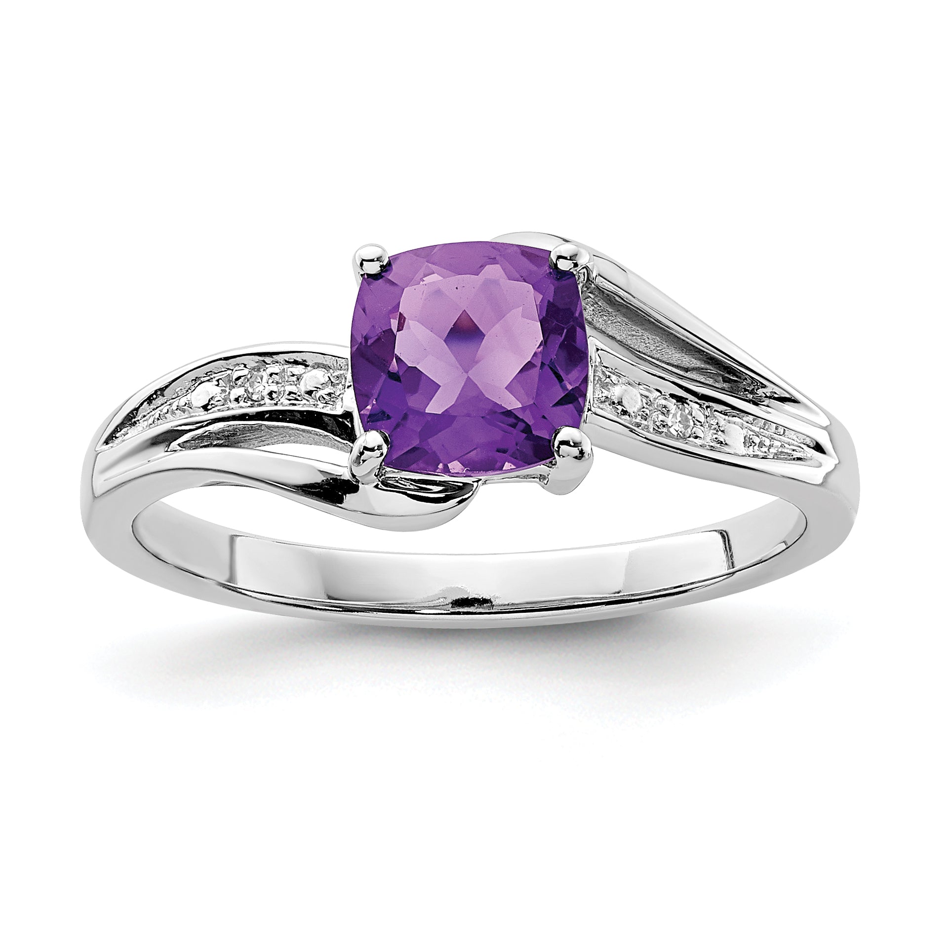 Sterlingsilber Rhodiniert Diamant und Amethyst Quadratisch Ring