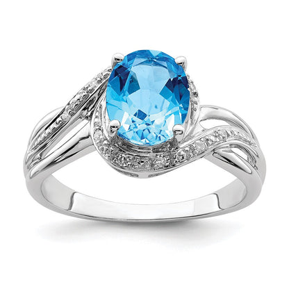 Sterlingsilber Rhodiniert Diamant. und Licht Schweizer Bt Oval Ring