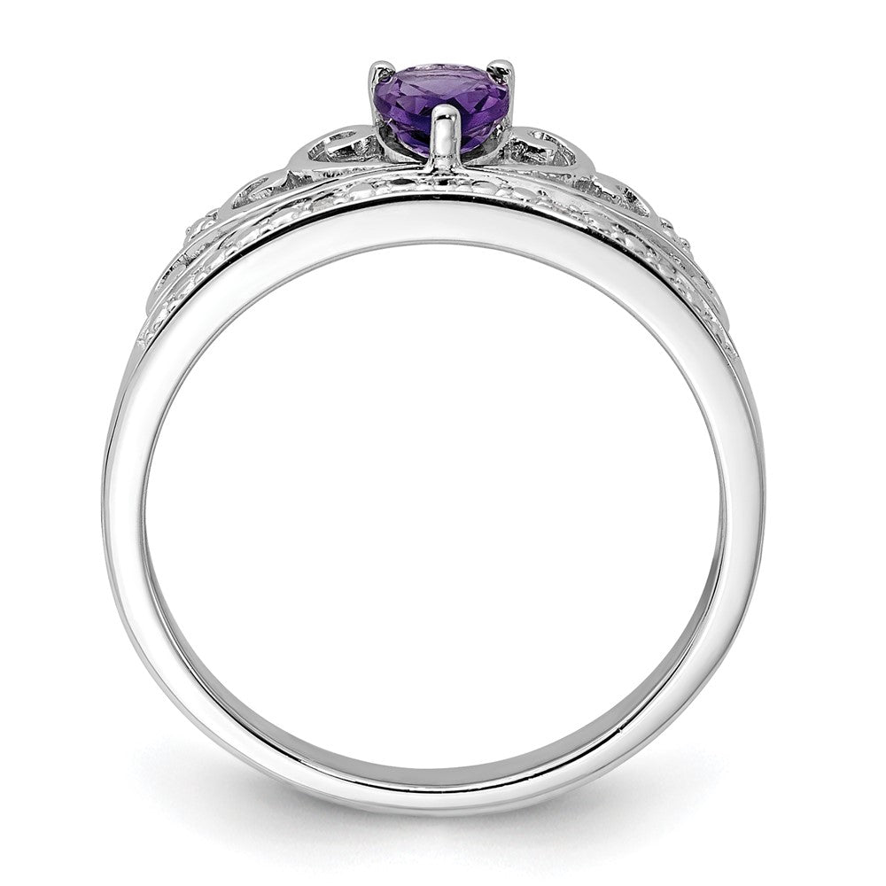 Sterlingsilber Rhodiniert Diamant & Amethyst Tropfen Ring