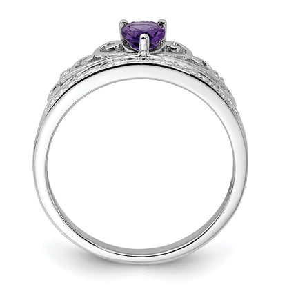 Sterlingsilber Rhodiniert Diamant & Amethyst Tropfen Ring