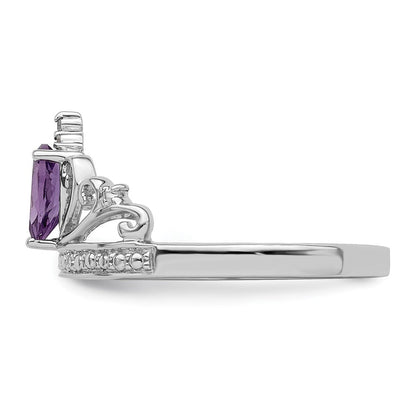 Sterlingsilber Rhodiniert Diamant & Amethyst Tropfen Ring