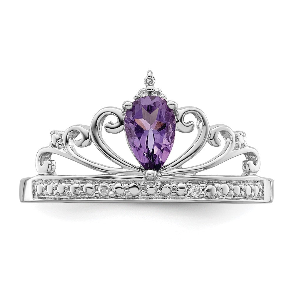 Sterlingsilber Rhodiniert Diamant & Amethyst Tropfen Ring