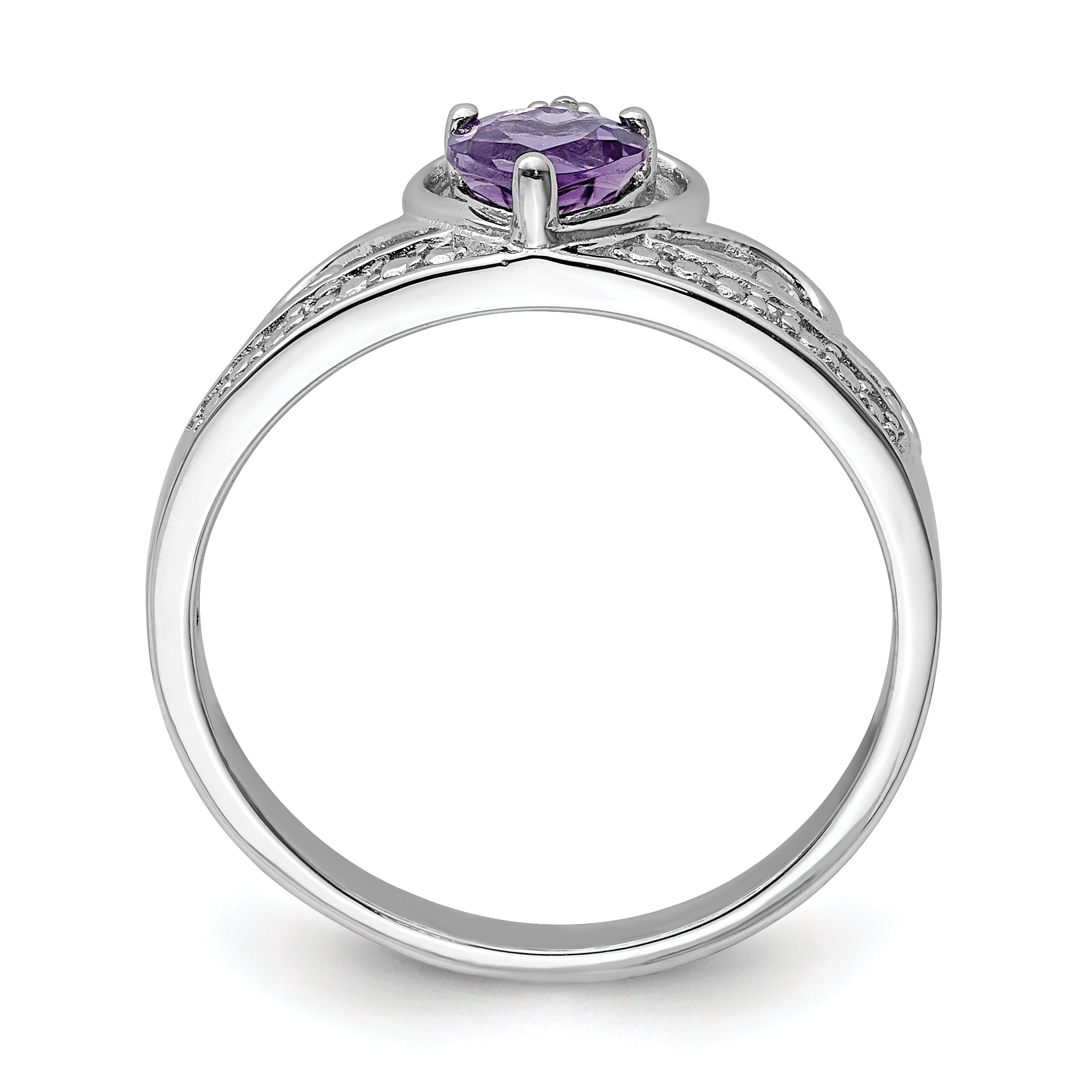 Sterlingsilber Rhodiniert Diamant & Amethyst Tropfen Ring