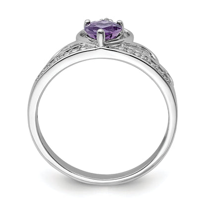 Sterlingsilber Rhodiniert Diamant & Amethyst Tropfen Ring