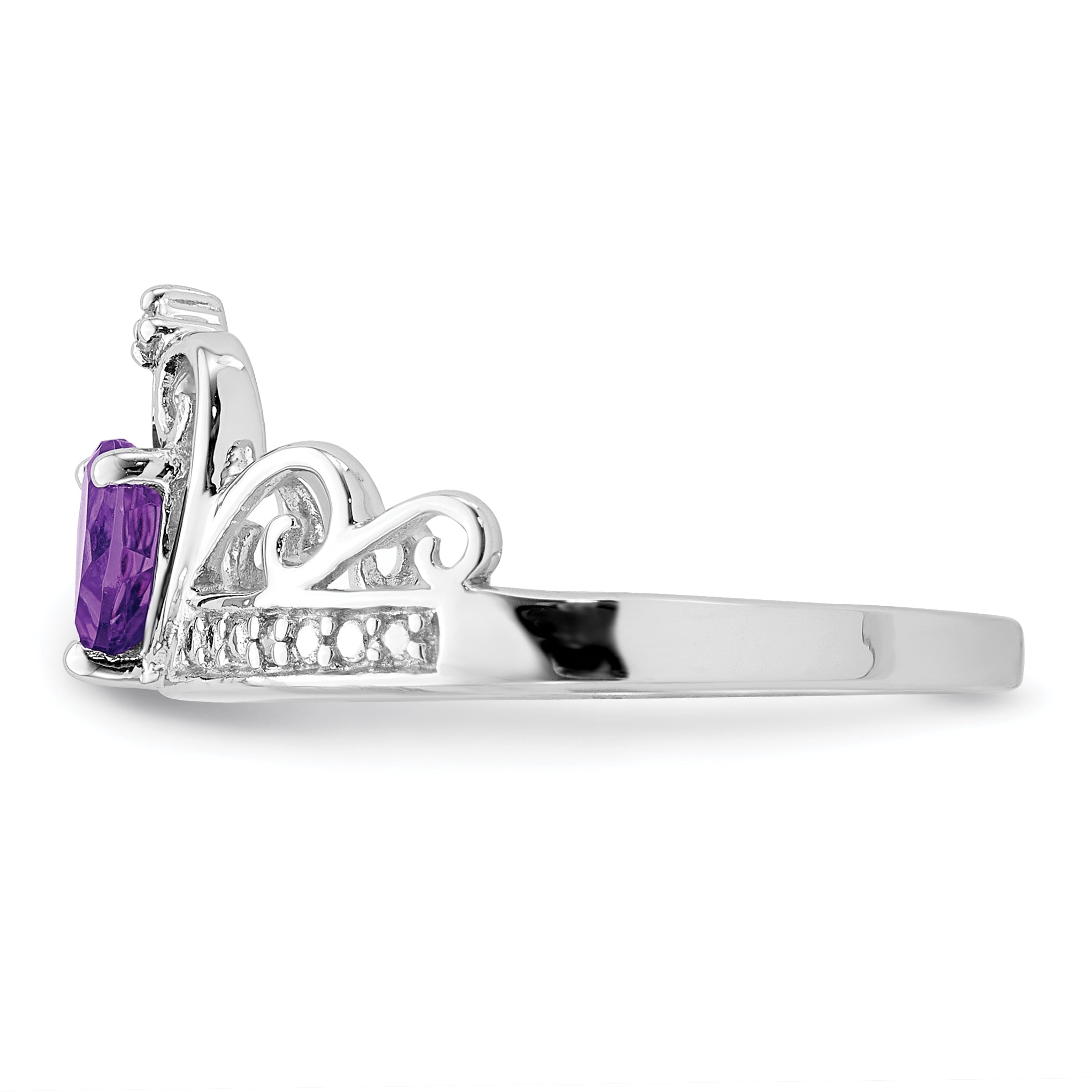 Sterlingsilber Rhodiniert Diamant & Amethyst Tropfen Ring