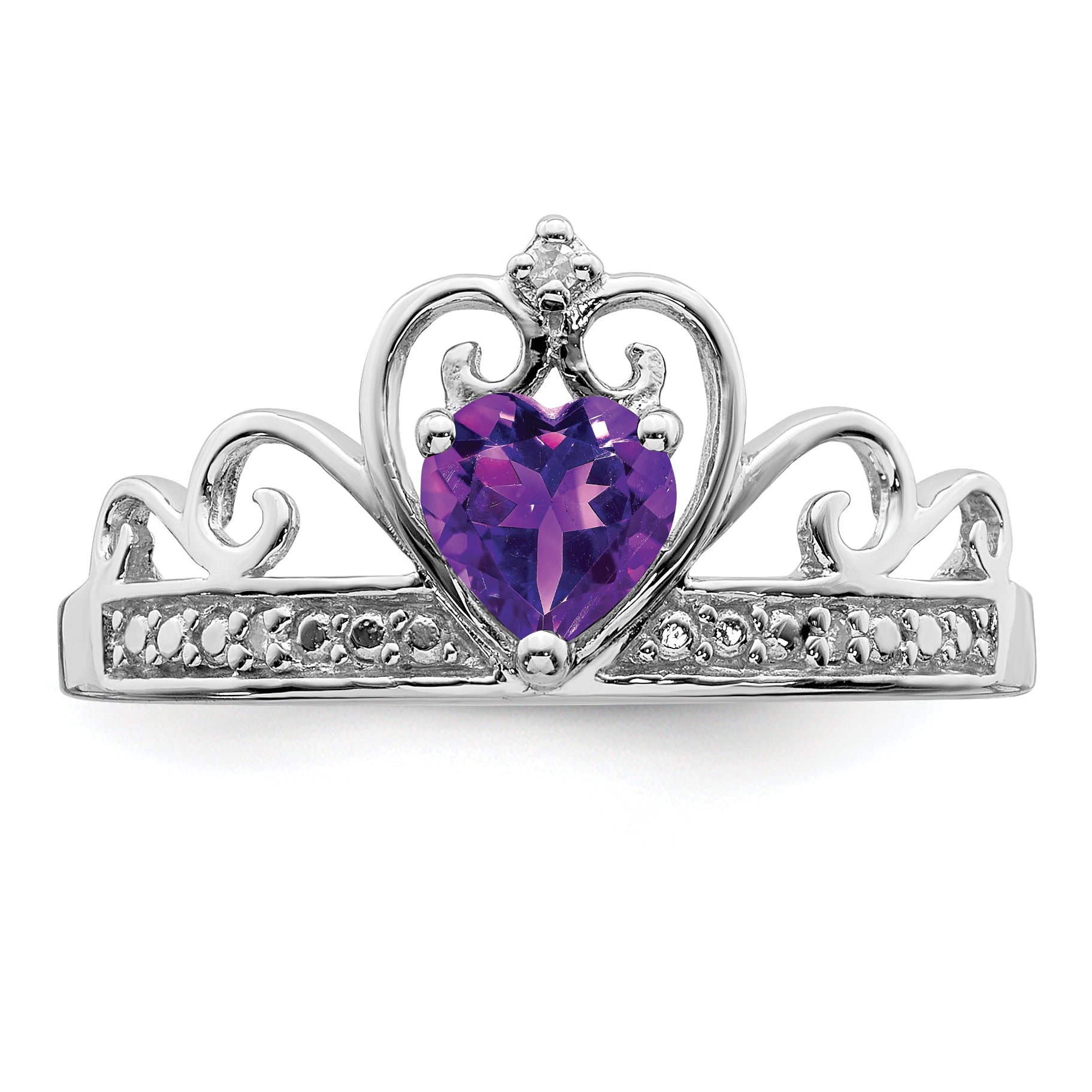 Sterlingsilber Rhodiniert Diamant & Amethyst Tropfen Ring
