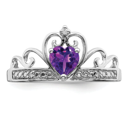 Sterlingsilber Rhodiniert Diamant & Amethyst Tropfen Ring